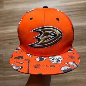 Anaheim Ducks NHL Arena Giveaway Baseball Hat – Bright Orange All Over Print